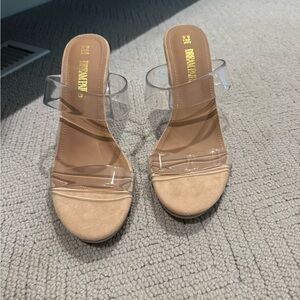 Amazon Heels Clear Strap Nude Shoes NWOT